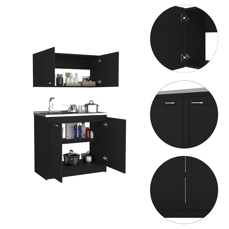 FM FURNITURE Perseus Countertop Engineered Wood Cabinet Set in Black
