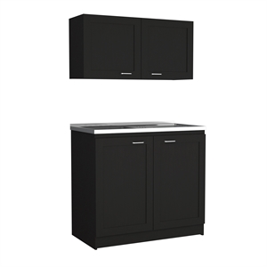 FM FURNITURE Perseus Countertop Engineered Wood Cabinet Set in Black