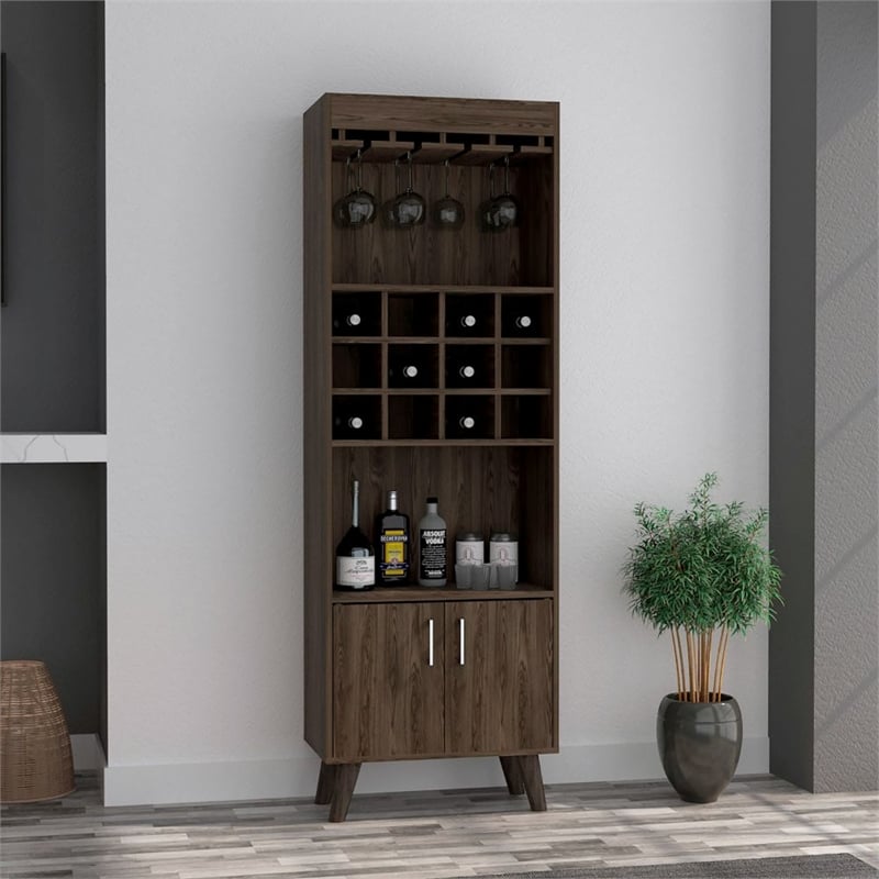 FM FURNITURE Bar Cabinet Edessa Engineered Woodin Dark Walnut