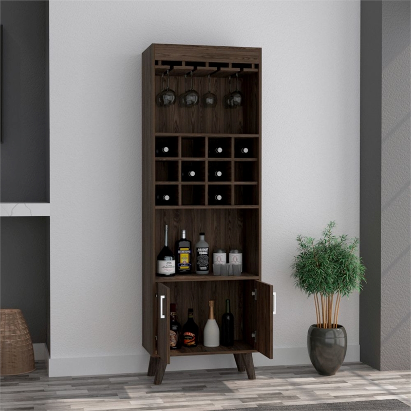 FM FURNITURE Bar Cabinet Edessa Engineered Woodin Dark Walnut