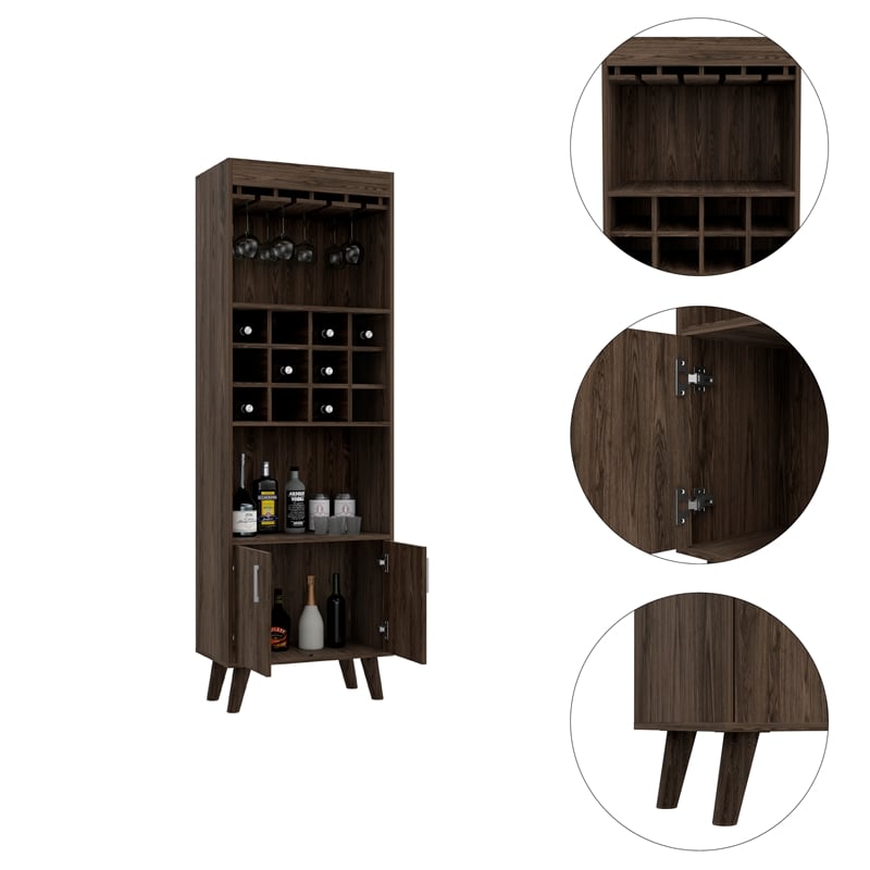 FM FURNITURE Bar Cabinet Edessa Engineered Woodin Dark Walnut