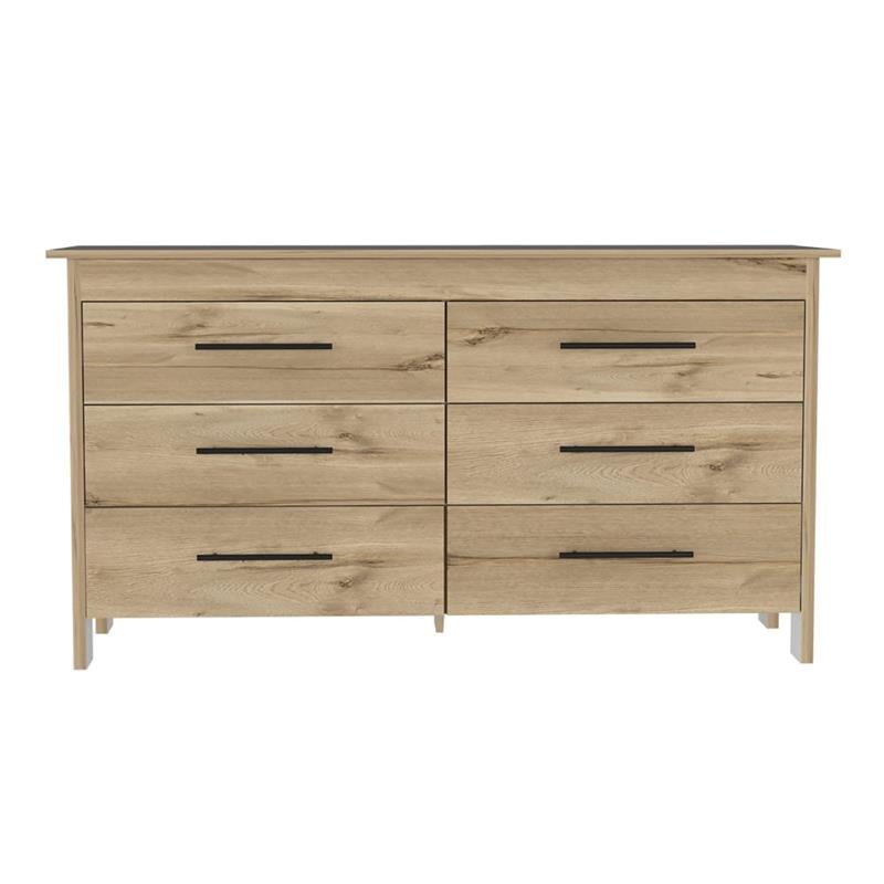 FM FURNITURE Luxor 6-Drawer Engineered Wood Double Dresser in Light Oak/White
