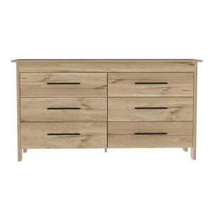 fm furniture luxor 6 drawer double dresser light oak-white engineered wood