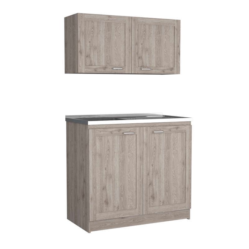 FM FURNITURE Perseus 2-Shelf Engineered Wood Cabinet Set in Light Gray