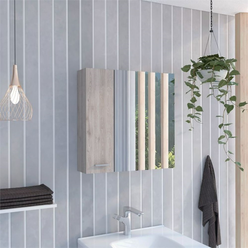 FM FURNITURE Kenya Engineered Wood Medicine Cabinet in Light Gray
