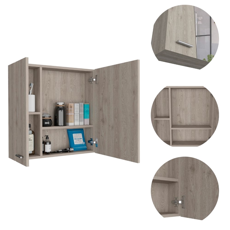 FM FURNITURE Kenya Engineered Wood Medicine Cabinet in Light Gray