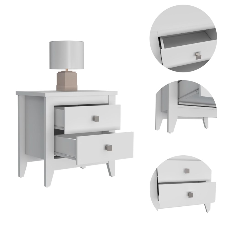 FM FURNITURE Breeze 2-Shelf Engineered Wood Nightstand in White