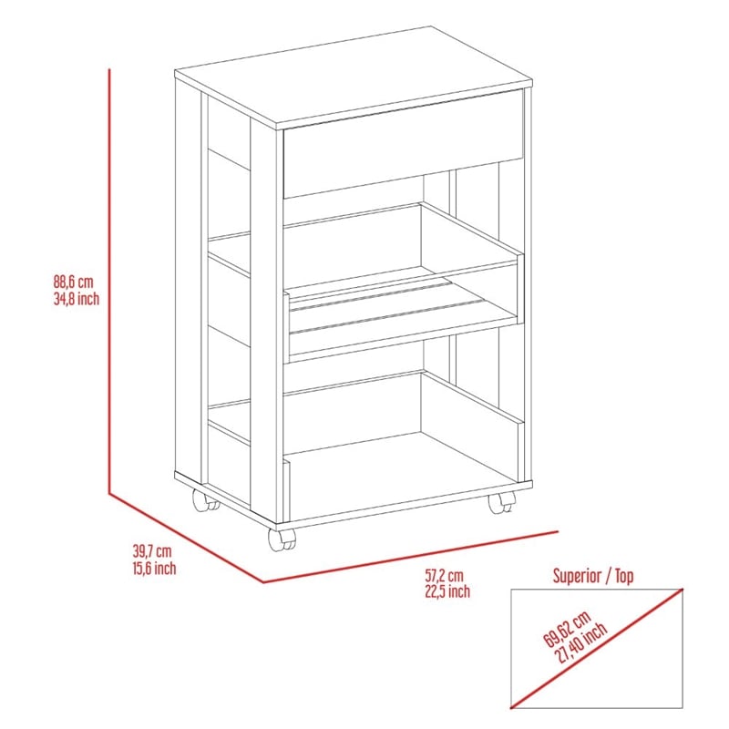 FM FURNITURE Dundee 2-Shelf Engineered Wood Kitchen Cart in Dark Walnut/White