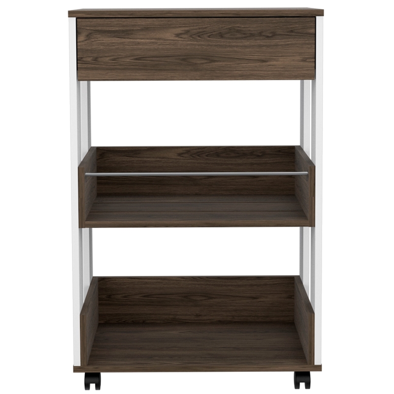FM FURNITURE Dundee 2-Shelf Engineered Wood Kitchen Cart in Dark Walnut/White