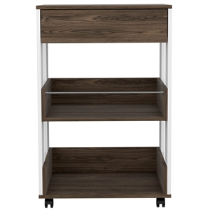 FM FURNITURE Dundee 2-Shelf Engineered Wood Kitchen Cart in Dark Walnut/White