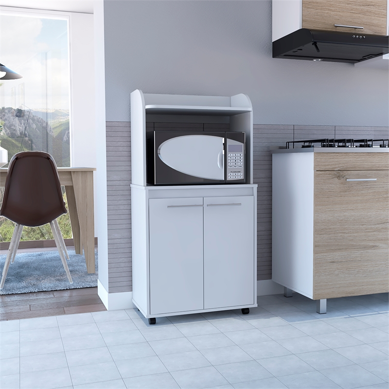 FM FURNITURE Rockford 2-Door Engineered Wood Kitchen Cart For Kitchen in White