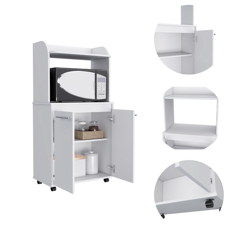 FM FURNITURE Rockford 2-Door Engineered Wood Kitchen Cart For Kitchen in White