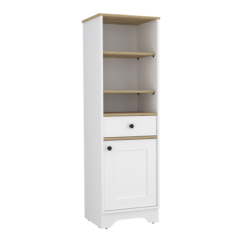 FM FURNITURE Alaskan Engineered Wood & Linen Cabinet in Light Oak/White