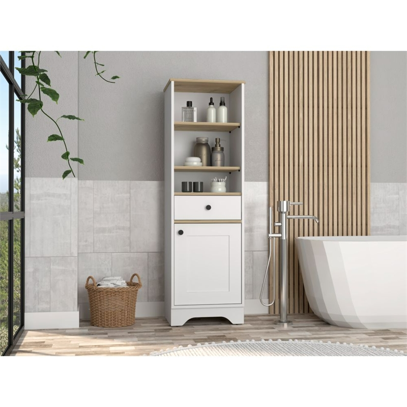 FM FURNITURE Alaskan Engineered Wood & Linen Cabinet in Light Oak/White