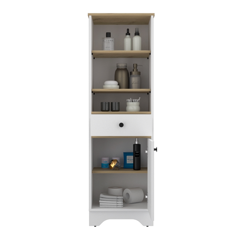 FM FURNITURE Alaskan Engineered Wood & Linen Cabinet in Light Oak/White