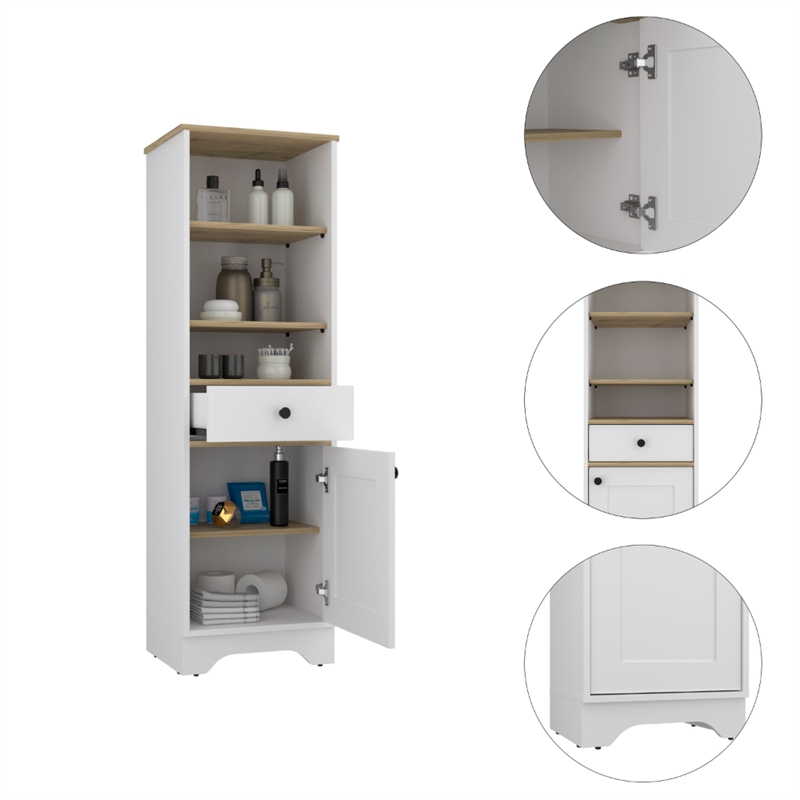 FM FURNITURE Alaskan Engineered Wood & Linen Cabinet in Light Oak/White