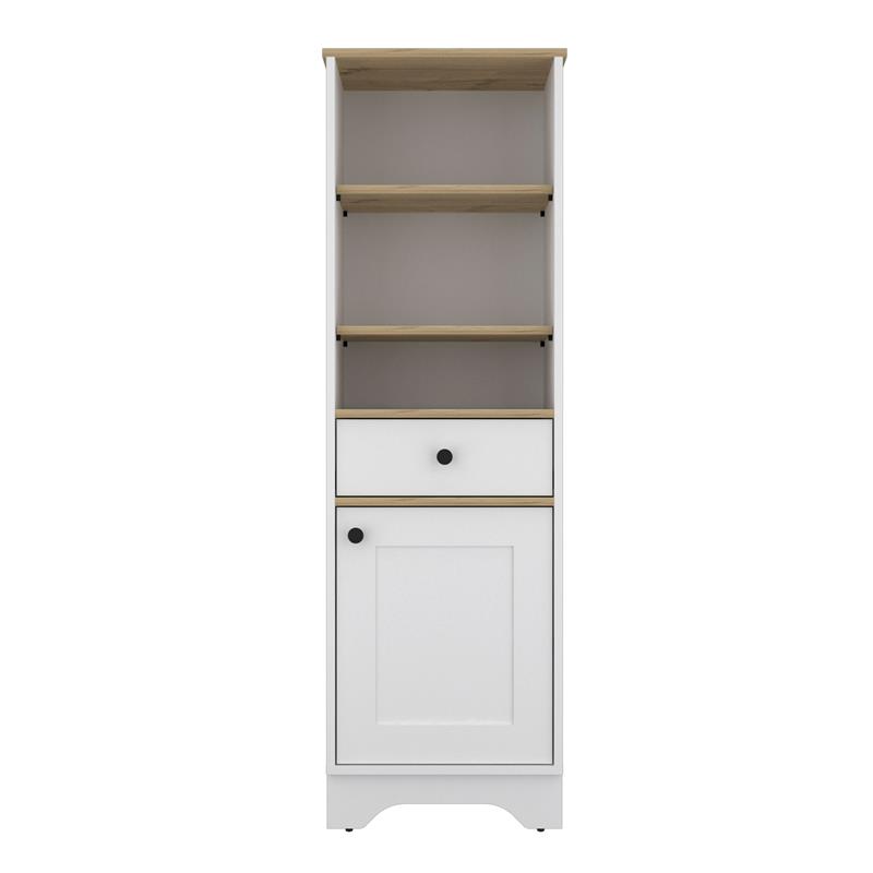 FM FURNITURE Alaskan Engineered Wood & Linen Cabinet in Light Oak/White