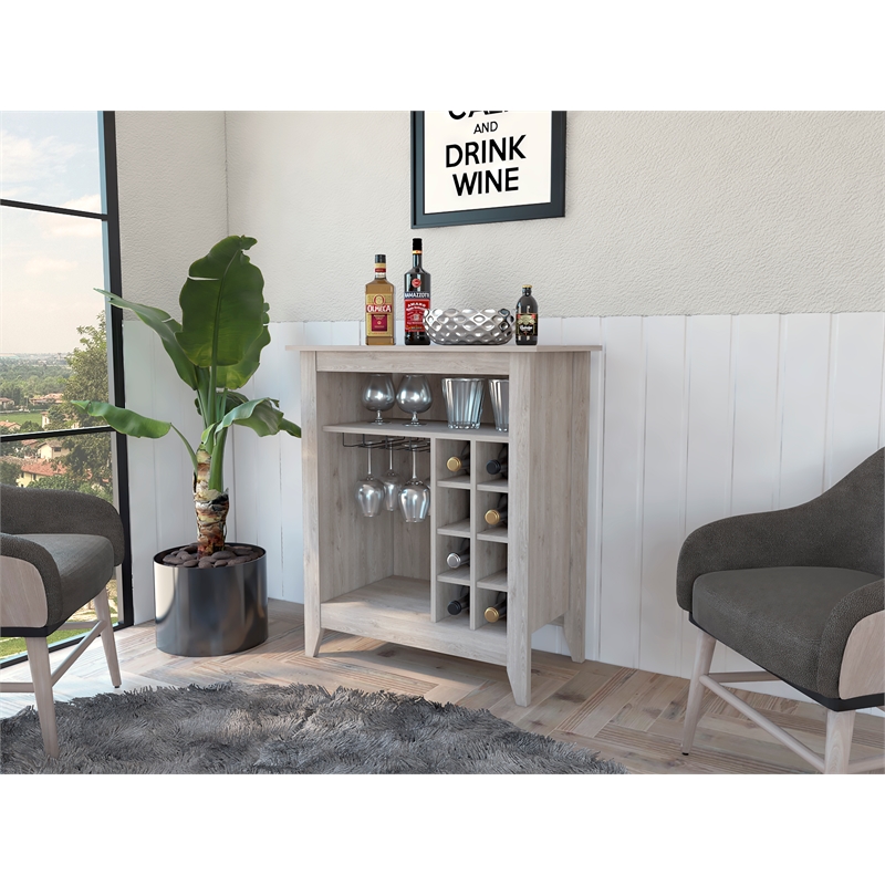FM FURNITURE Future Engineered Wood Bar Cabinet For Living Room in Light Gray