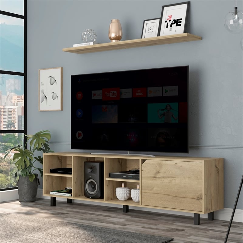 FM FURNITURE Native Engineered Wood TV Stand For Living Room in Light Oak