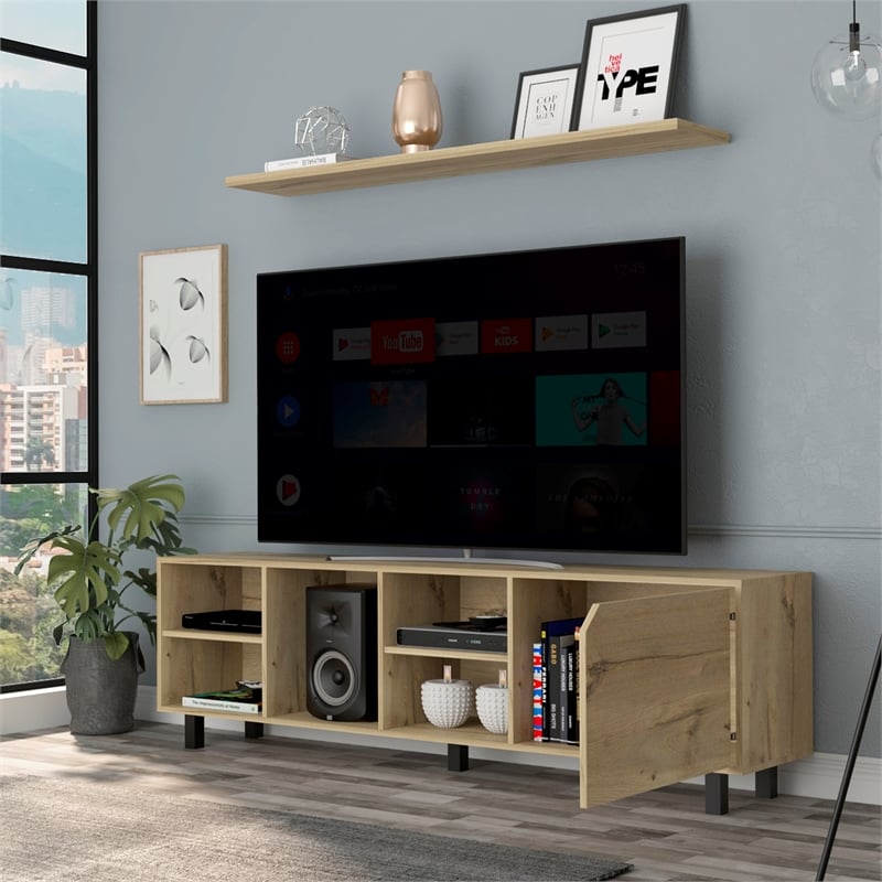 FM FURNITURE Native Engineered Wood TV Stand For Living Room in Light Oak