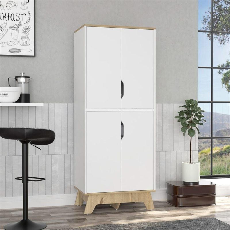 FM FURNITURE Zurich Engineered Wood Double Kitchen Pantry in Light Oak/White