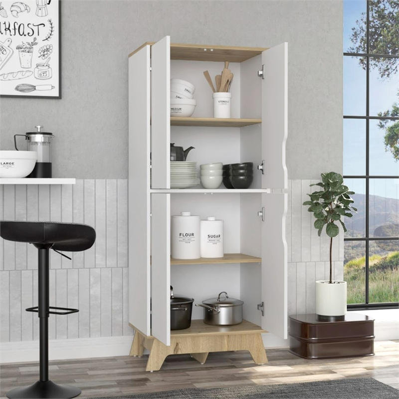 FM FURNITURE Zurich Engineered Wood Double Kitchen Pantry in Light Oak/White