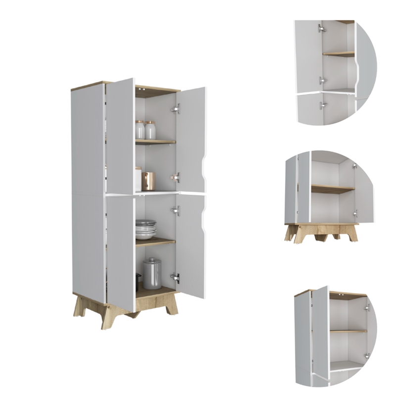 FM FURNITURE Zurich Engineered Wood Double Kitchen Pantry in Light Oak/White