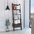 FM FURNITURE Hamburg Engineered Wood Ladder Bookcase in Dark Brown