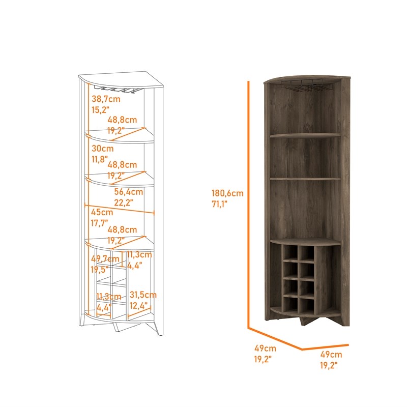 FM FURNITURE Bouvet Corner Bar Cabinet Engineered Wood Dark Brown