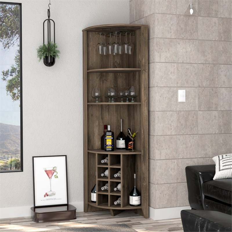 FM FURNITURE Bouvet Corner Bar Cabinet Engineered Wood Dark Brown