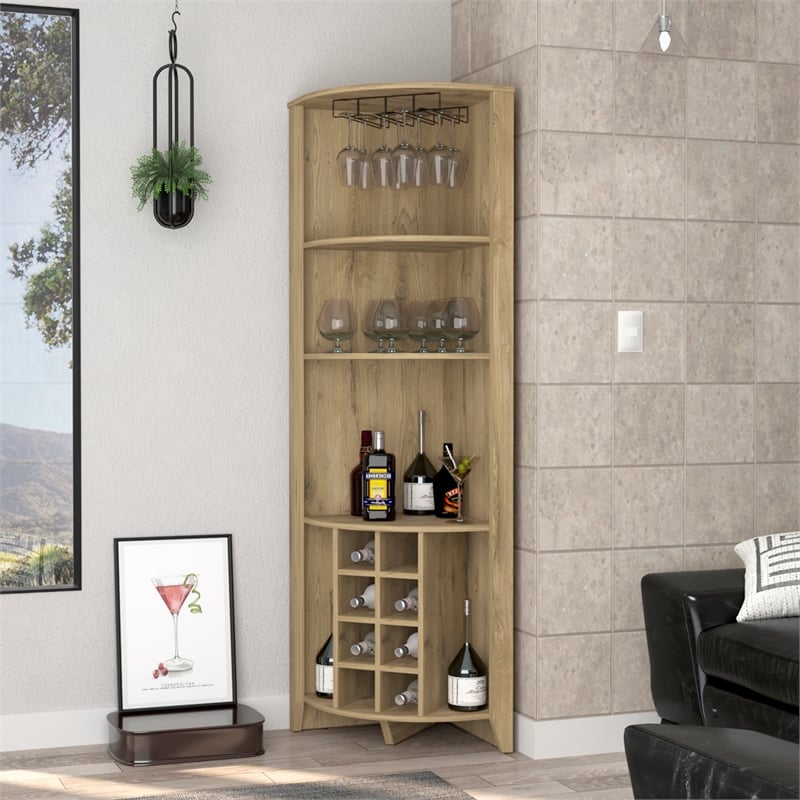 FM FURNITURE Bouvet Corner Bar Cabinet Engineered Wood Macadamia