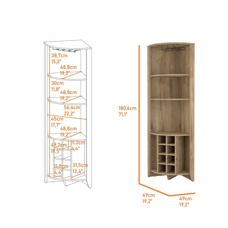 FM FURNITURE Bouvet Corner Bar Cabinet Engineered Wood Macadamia