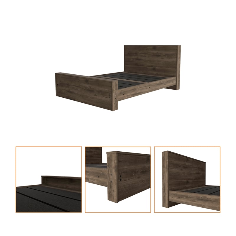 FM FURNITURE Braga Full Size Bed Frame Dark Brown Engineered Wood