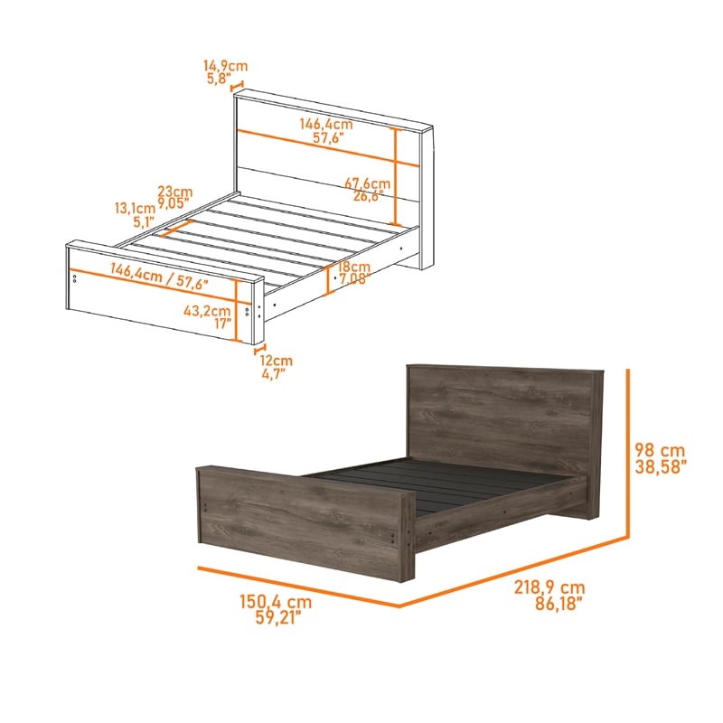FM FURNITURE Braga Full Size Bed Frame Dark Brown Engineered Wood