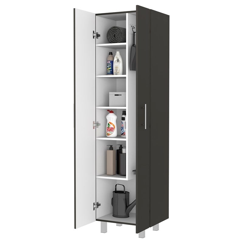 FM FURNITURE Norway Broom Closet Pantry Black Wengue / White Engineered Wood