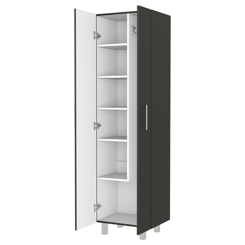 FM FURNITURE Norway Broom Closet Pantry Black Wengue / White Engineered Wood
