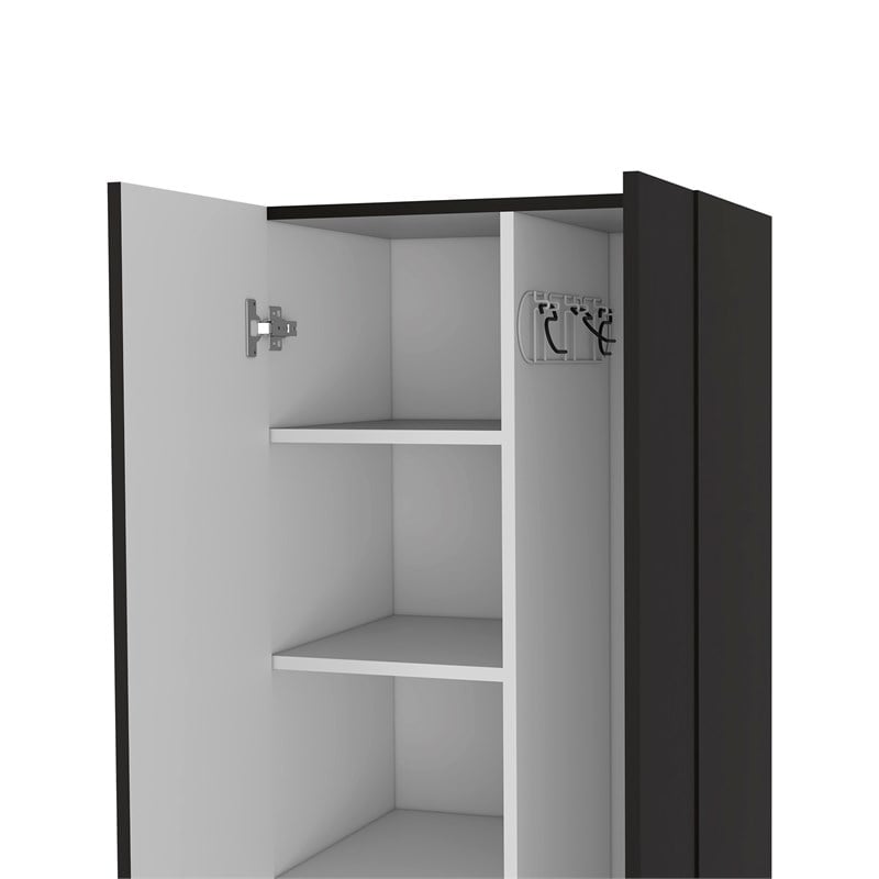 FM FURNITURE Norway Broom Closet Pantry Black Wengue / White Engineered Wood