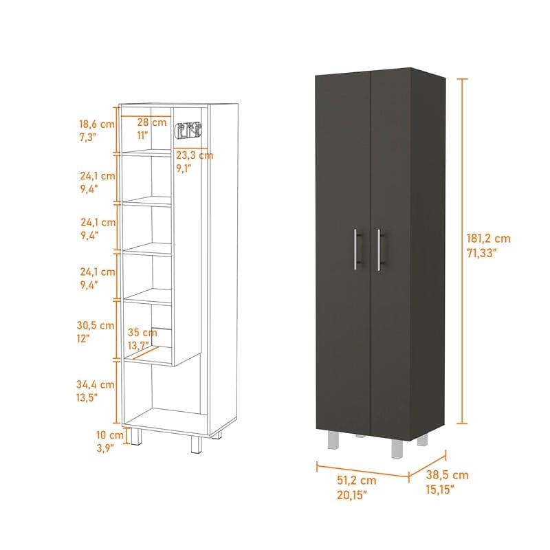 FM FURNITURE Norway Broom Closet Pantry Black Wengue / White Engineered Wood