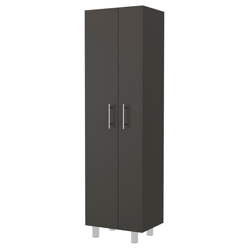 FM FURNITURE Norway Broom Closet Pantry Black Wengue / White Engineered Wood