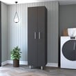 FM FURNITURE Norway Broom Closet Pantry Black Wengue / White Engineered Wood