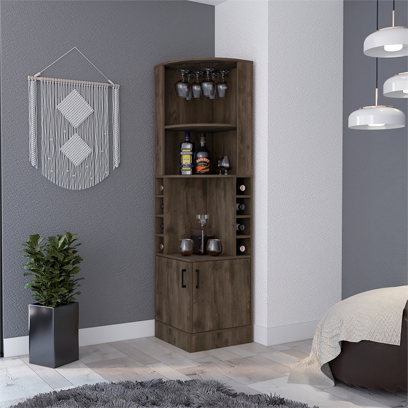 FM FURNITURE Seattle Bar Cabinet with 2 Doors Engineered Wood Dark Brown