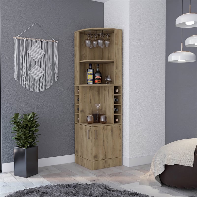 FM FURNITURE Seattle Corner Bar Cabinet Macadamia (beige) Engineered Wood
