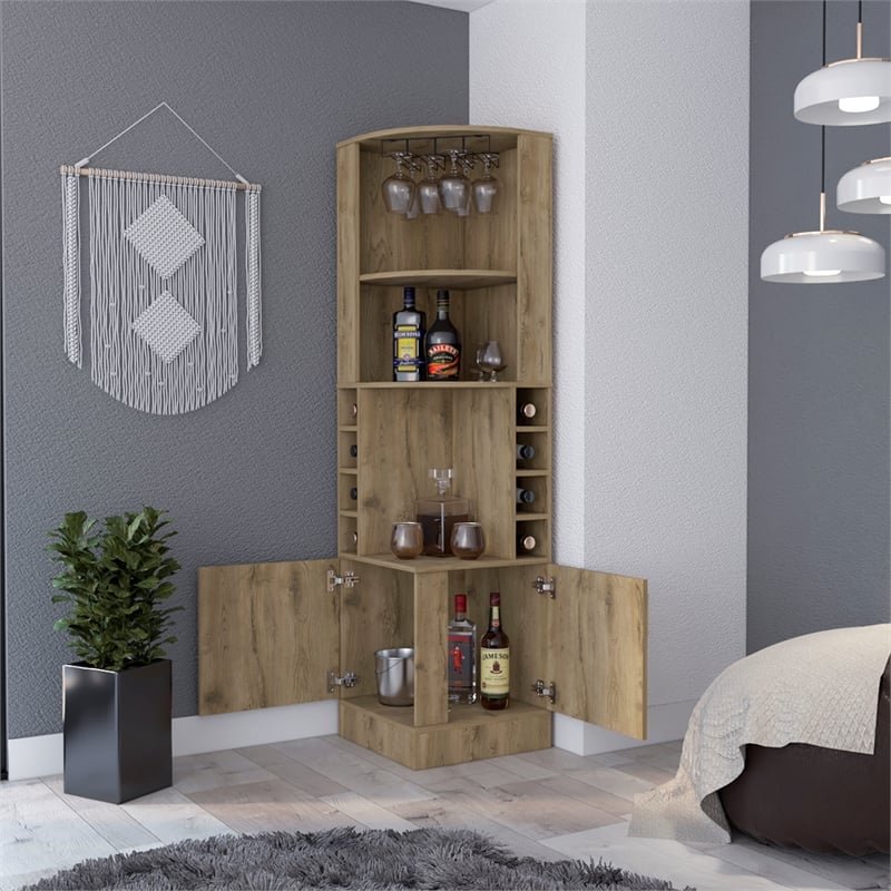 FM FURNITURE Seattle Corner Bar Cabinet Macadamia (beige) Engineered Wood