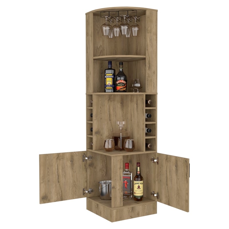 FM FURNITURE Seattle Corner Bar Cabinet Macadamia (beige) Engineered Wood