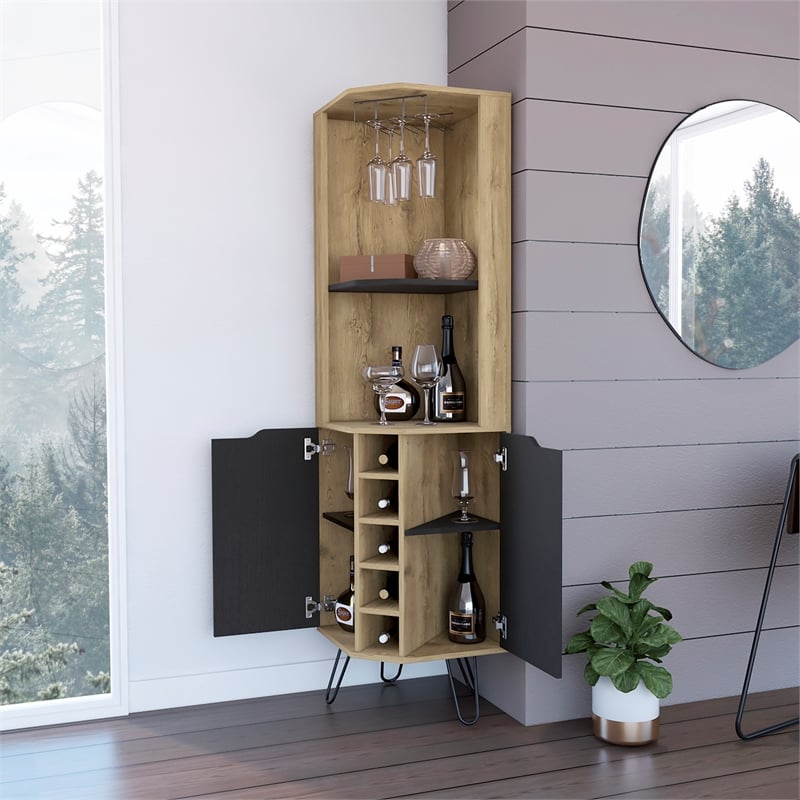FM FURNITURE Grace Bar Cabinet with Shelves Engineered Wood Beige