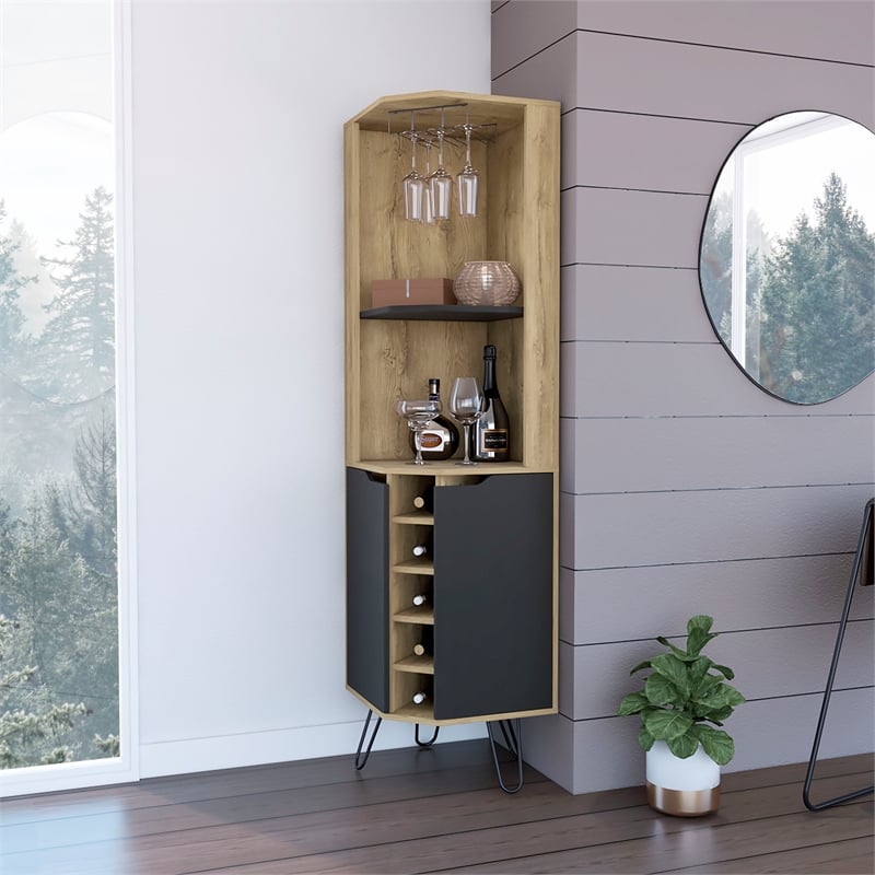 FM FURNITURE Grace Bar Cabinet with Shelves Engineered Wood Beige