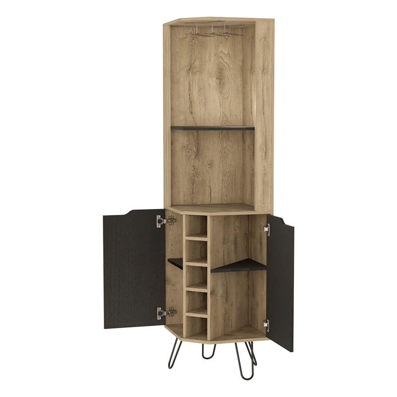 FM FURNITURE Grace Bar Cabinet with Shelves Engineered Wood Beige