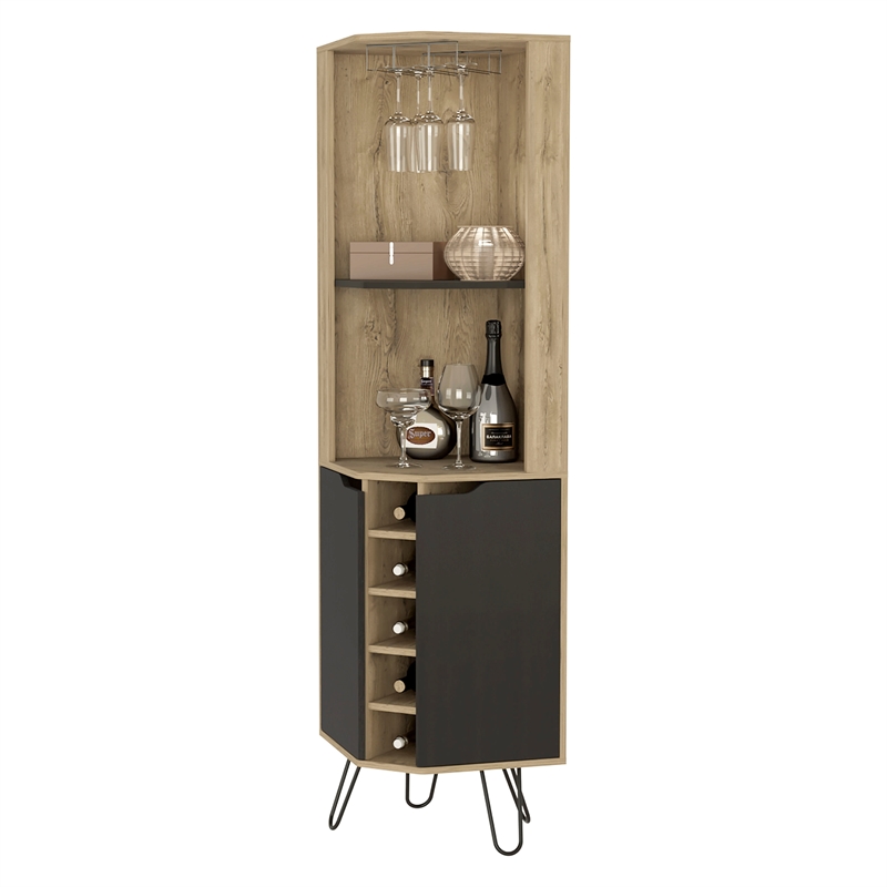 FM FURNITURE Grace Bar Cabinet with Shelves Engineered Wood Beige