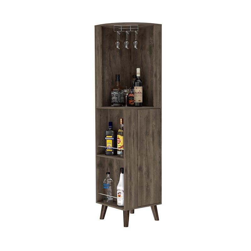 FM FURNITURE Quinn Corner Bar Cabinet Engineered Wood Dark Brown
