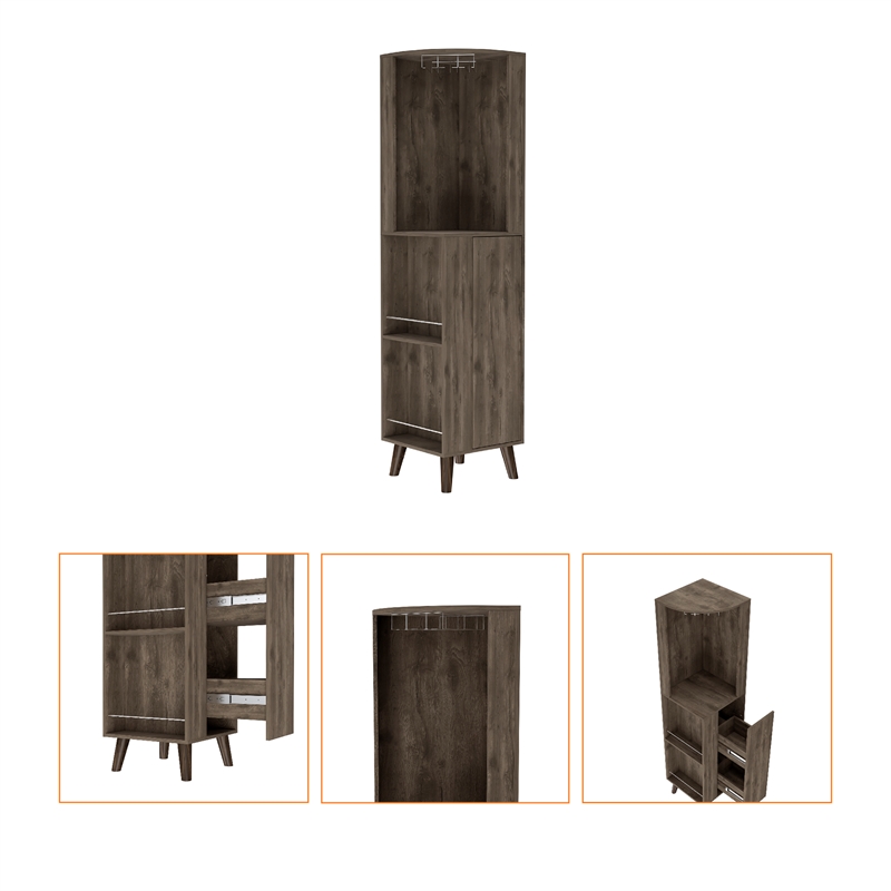 FM FURNITURE Quinn Corner Bar Cabinet Engineered Wood Dark Brown